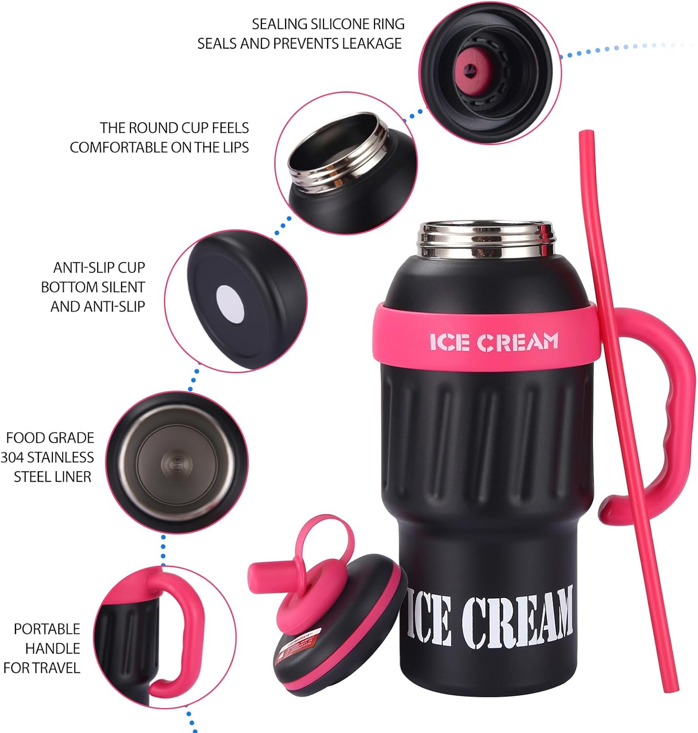 Ice Cream Shaped 1100ml Stainless Steel Thumbler With Steel Straw