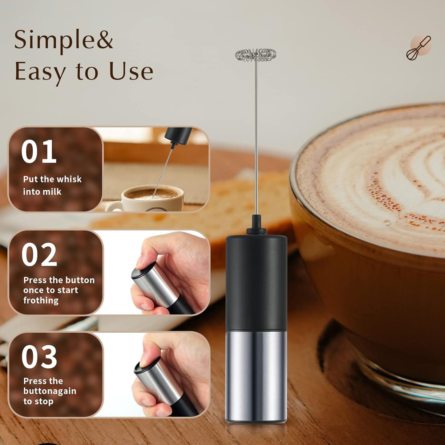 Steel Handheld Frother For Coffee Egg Beater