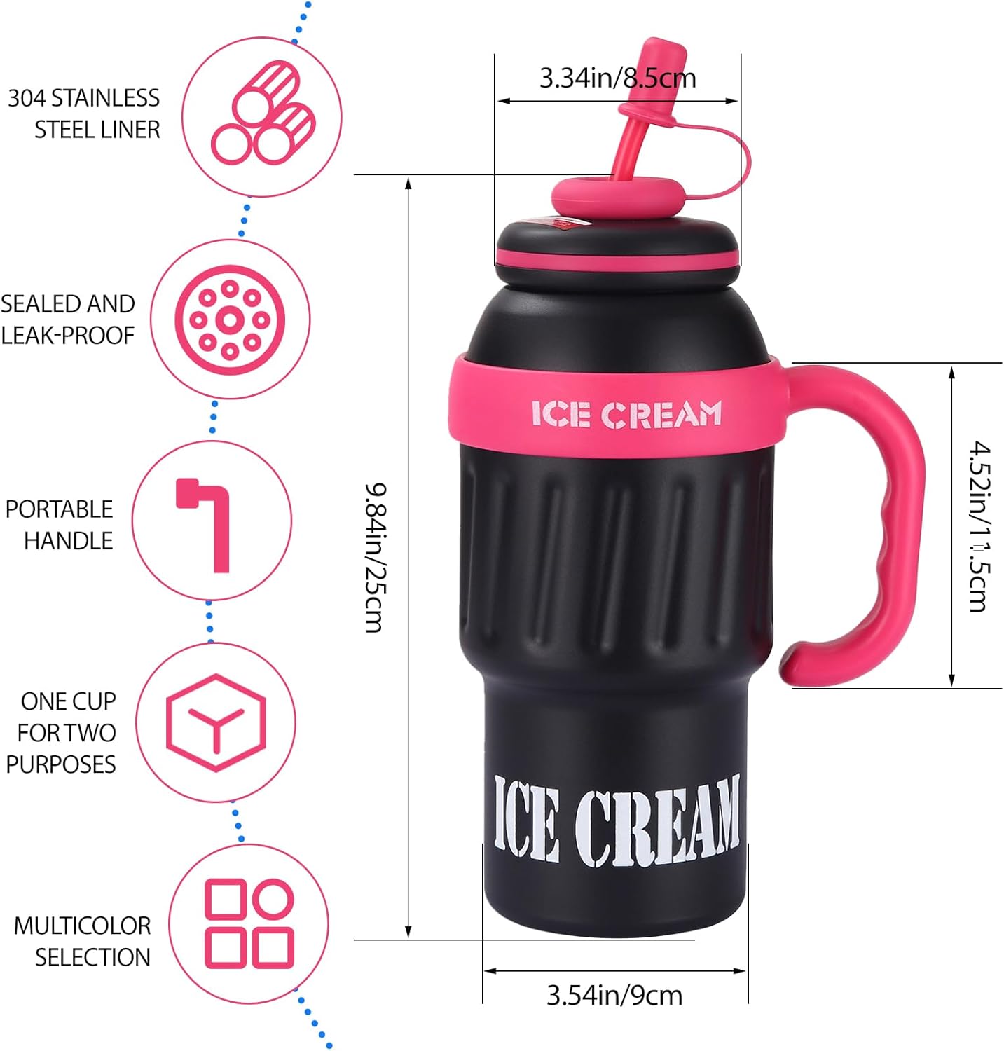 Ice Cream Shaped 1100ml Stainless Steel Thumbler With Steel Straw
