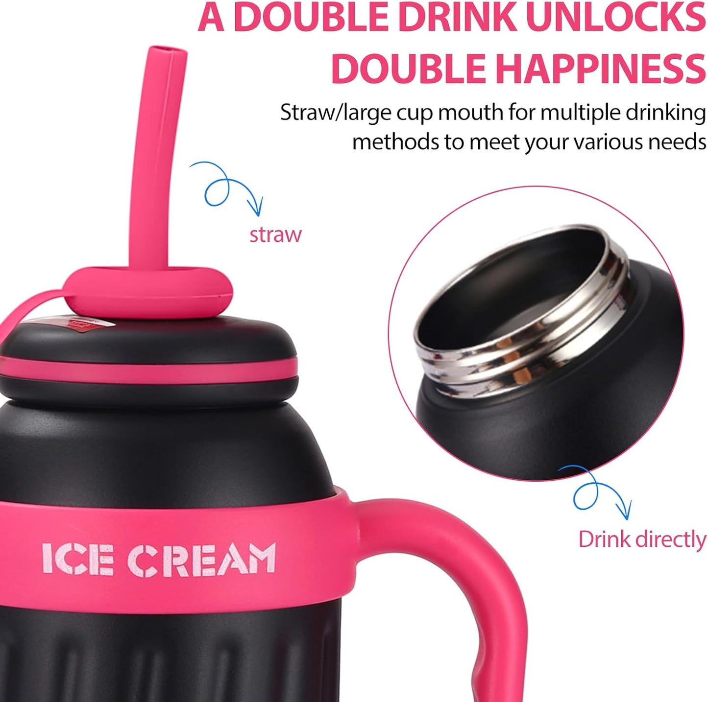 Ice Cream Shaped 1100ml Stainless Steel Thumbler With Steel Straw