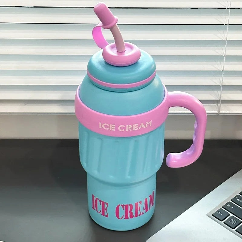 Ice Cream Shaped 1100ml Stainless Steel Thumbler With Steel Straw