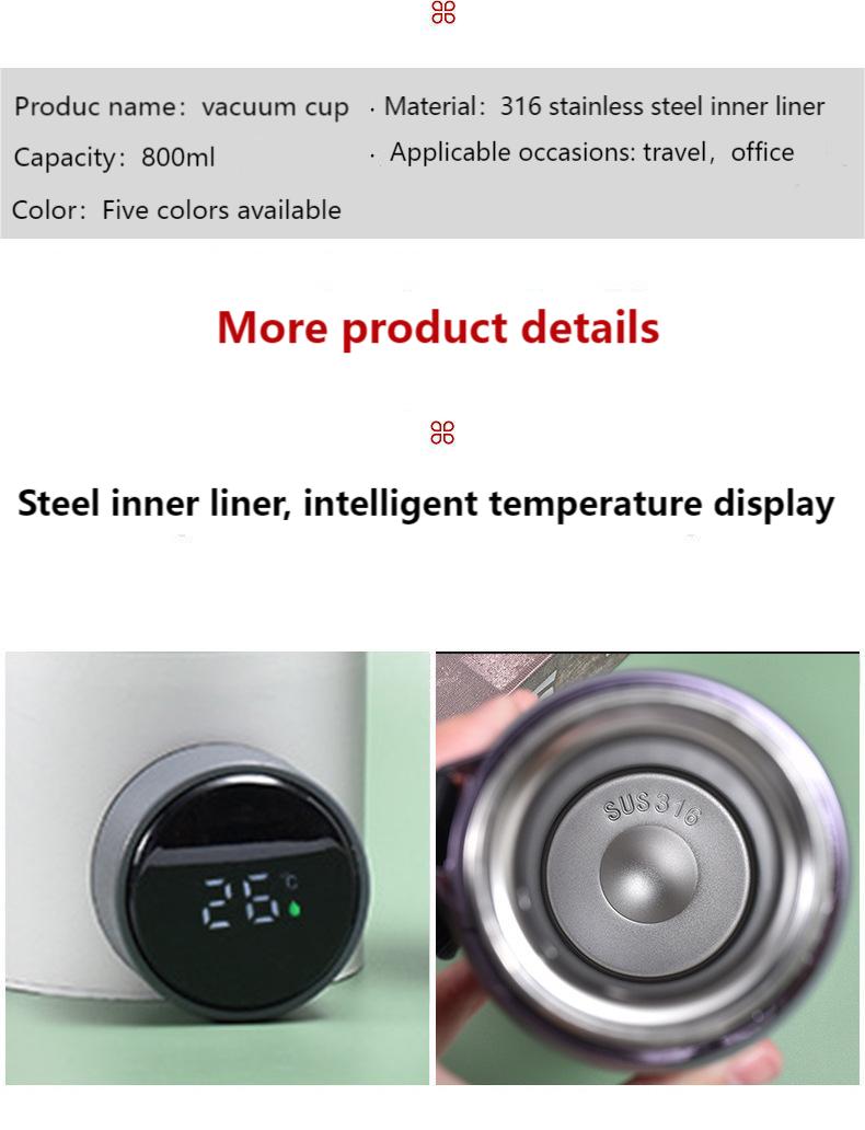 Portable VVacuum Stainless Steel Temperature Display Sports Smart Water Bottle 800ML) Black Color