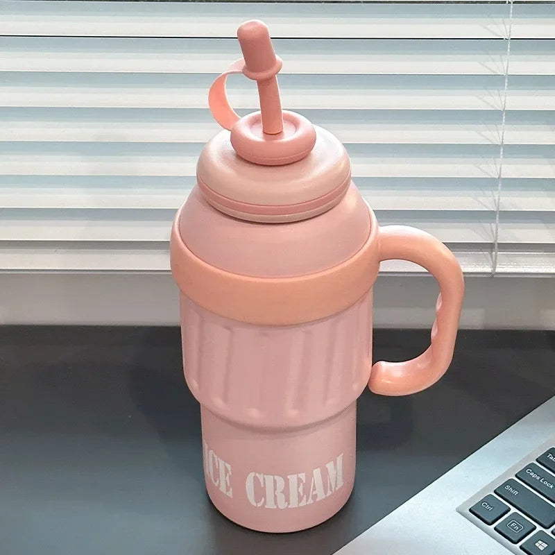 Ice Cream Shaped 1100ml Stainless Steel Thumbler With Steel Straw