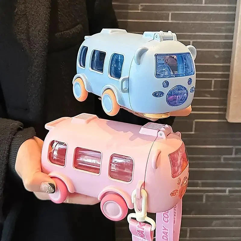 Bus Shape Water Bottle For Kids With Straw