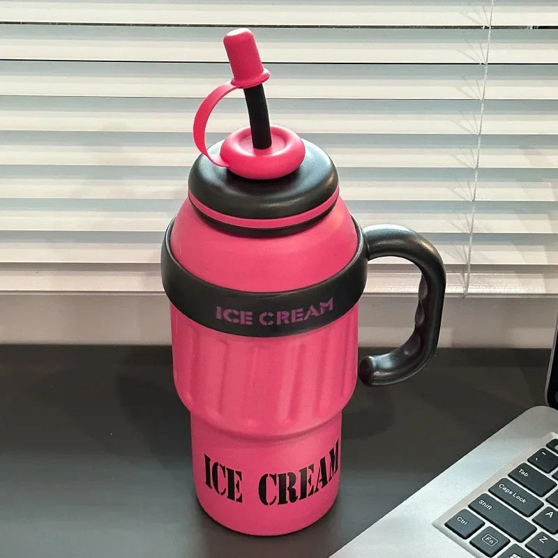 Ice Cream Shaped 1100ml Stainless Steel Thumbler With Steel Straw