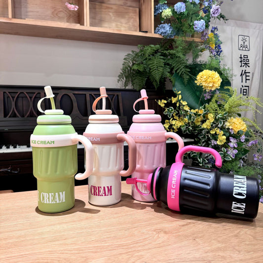 Ice Cream Shaped 1100ml  Stainless Steel Thumbler With Steel Straw
