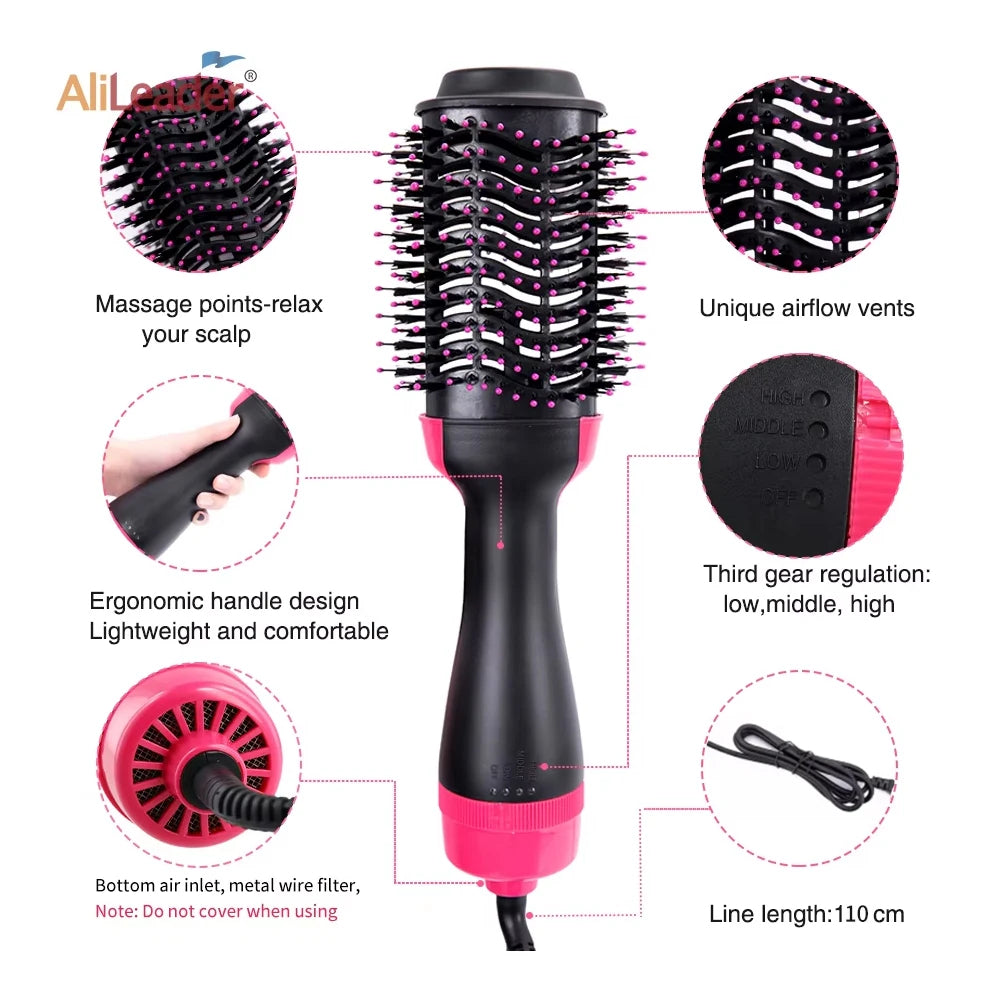 4-in-1 Blow Hair Dryer - Volumizer Brush, Straightening & Curl
