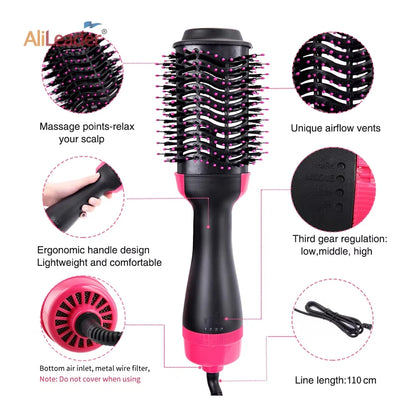 4-in-1 Blow Hair Dryer - Volumizer Brush, Straightening & Curl